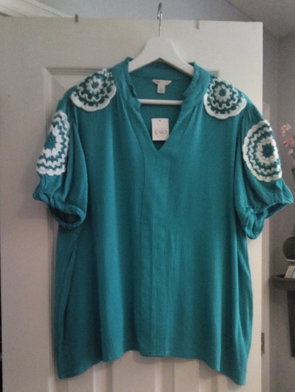 Cato Teal Embroidered Shoulder Blouse